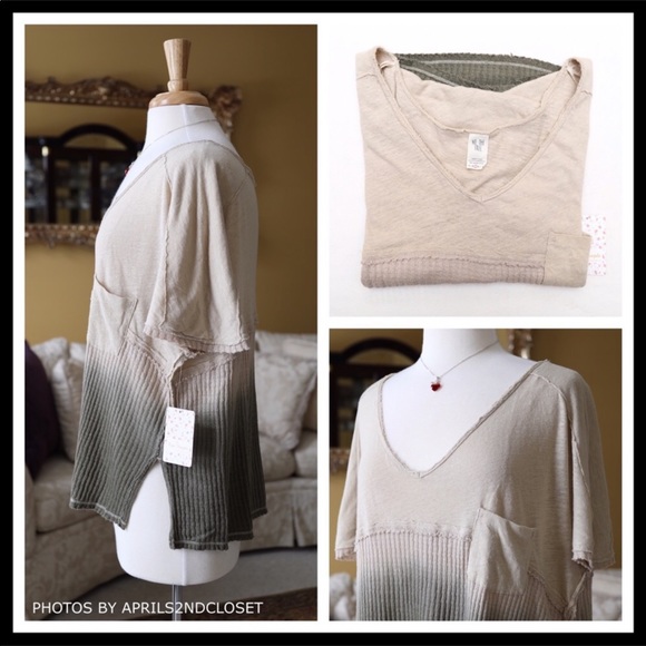 FREE PEOPLE V-NECK KNIT TEE OMBRE - Picture 4 of 8